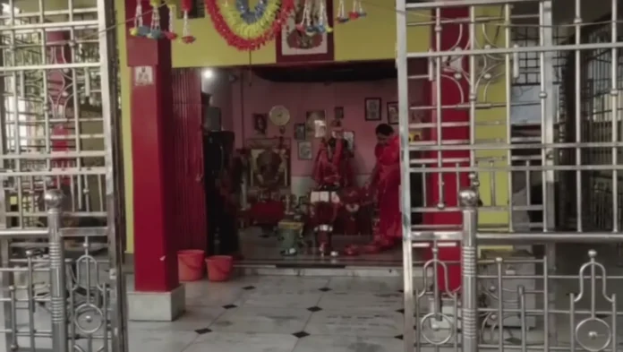 Mahashakti Kalibari temple in Siliguri's Laketown area, where miscreants allegedly broke in and stole ornaments, cash and the CCTV hard disk. Sunday, 31 May 2026.